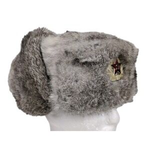 Mad Bomber Rabbit Fur Hat Russian Winter Hat With Eat Flaps Size Large EUC